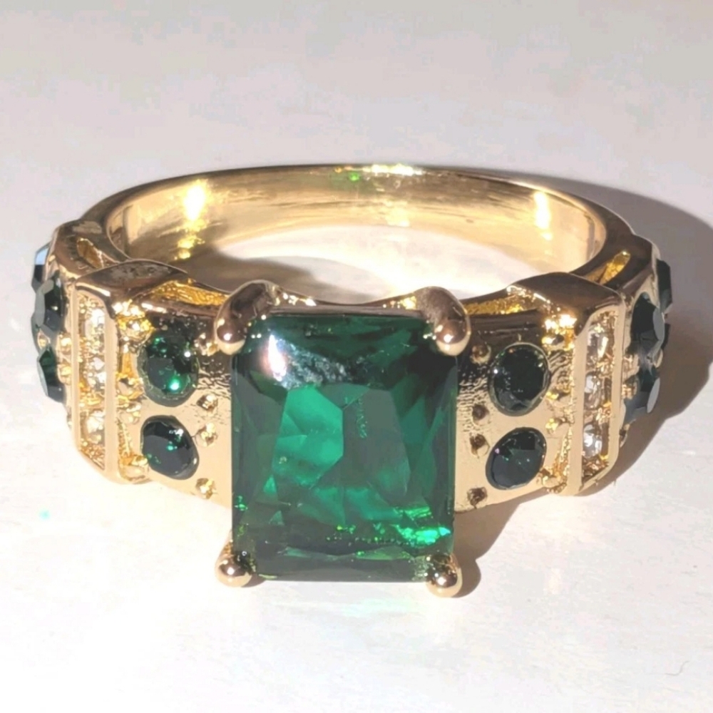 3Ct Radiant Cut Lab Created Emerald Cut Mens Wedding Ring 18K Gold Plated Sz 9